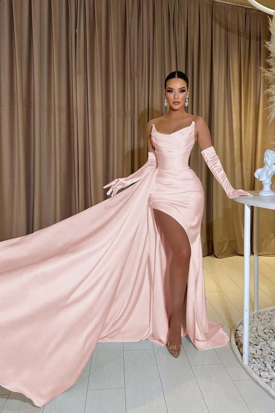 Mermaid Wedding Dress Sleeveless Strapless Satin Formal Gown