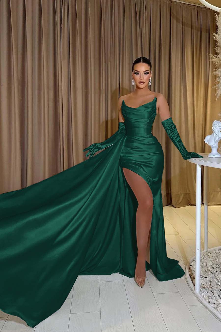 Mermaid Wedding Dress Sleeveless Strapless Satin Formal Gown