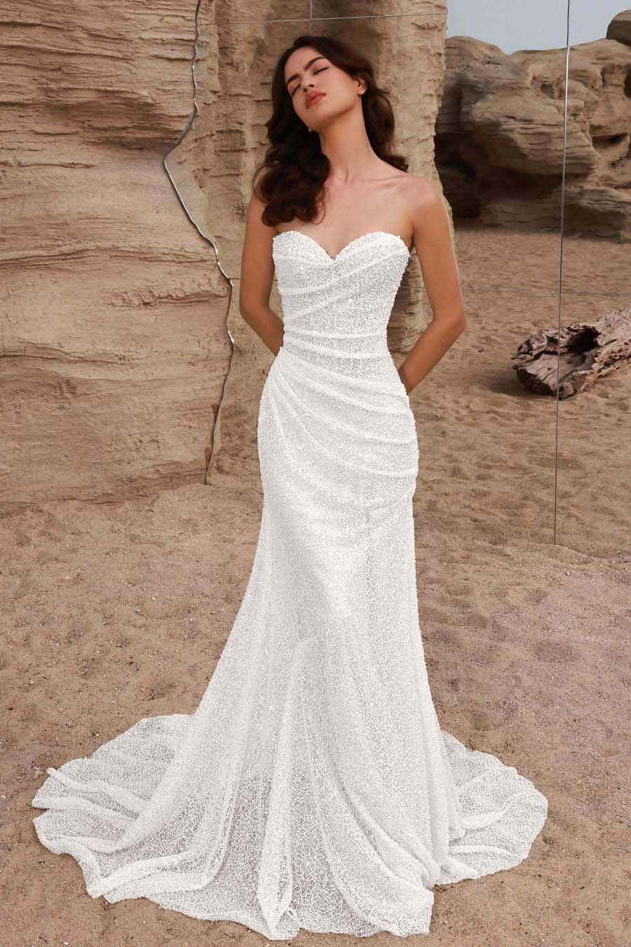 Mermaid Wedding Dress Sleeveless Sweetheart Sequined Bridal Gown