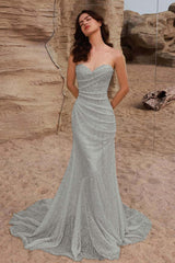 Mermaid Wedding Dress Sleeveless Sweetheart Sequined Bridal Gown