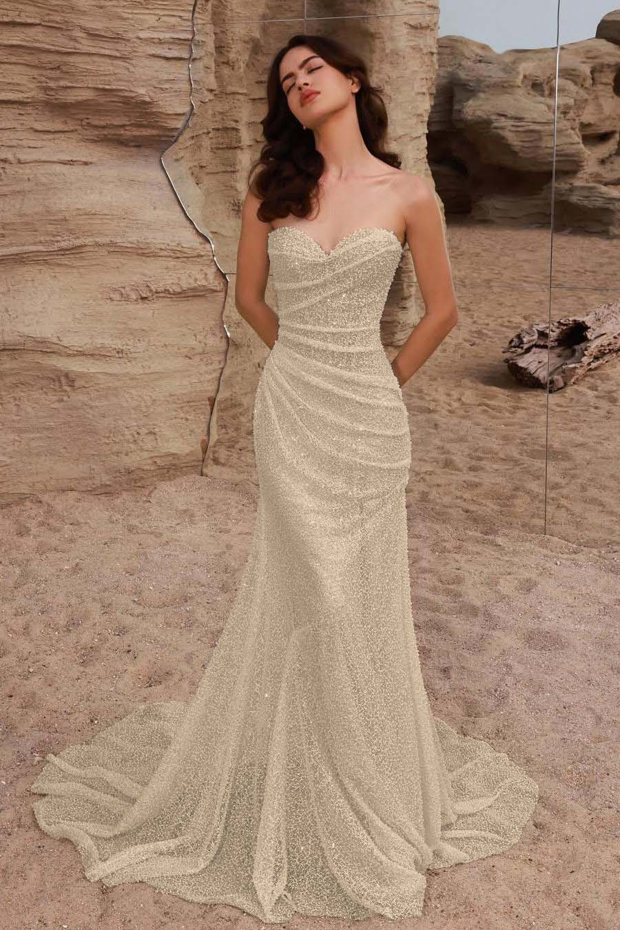 Mermaid Wedding Dress Sleeveless Sweetheart Sequined Bridal Gown