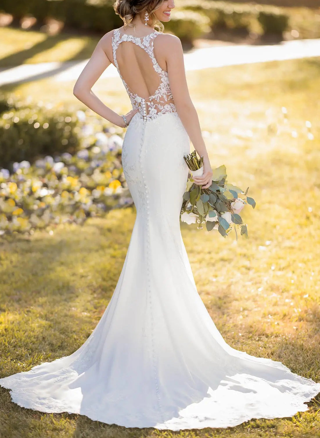 Mermaid Wedding Dress with Lace and Back Hole