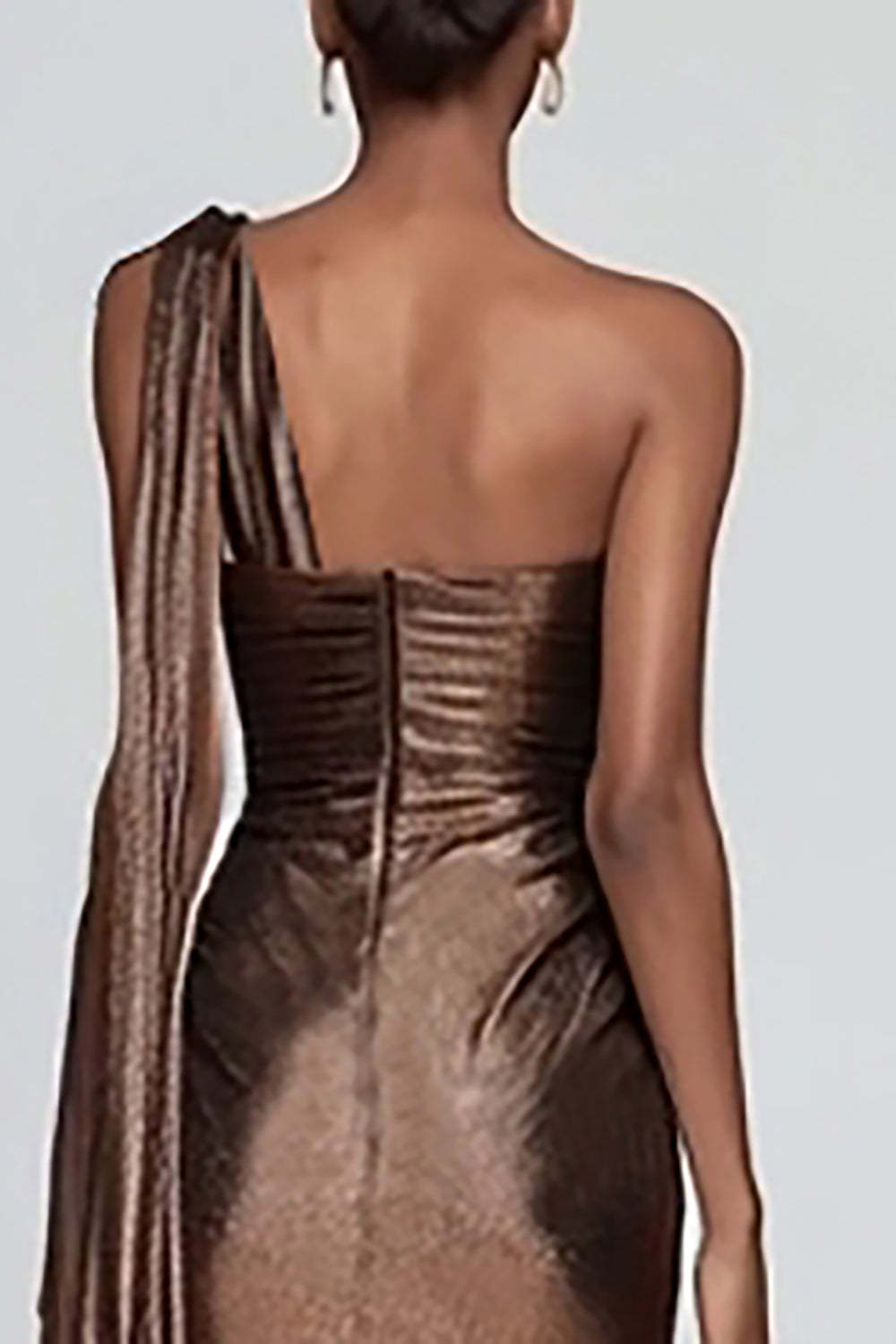 Dressystars Metallic Brown One Shoulder Long Mermaid Prom Dress With Slit