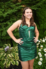 Metallic Emerlad Green Homecoming Dress Corset Spaghetti Straps Short Prom Dress