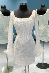 Minerva Homecoming Dress Pretty Bodycon Sequin with Long SleevesShort Party Cocktail Dress