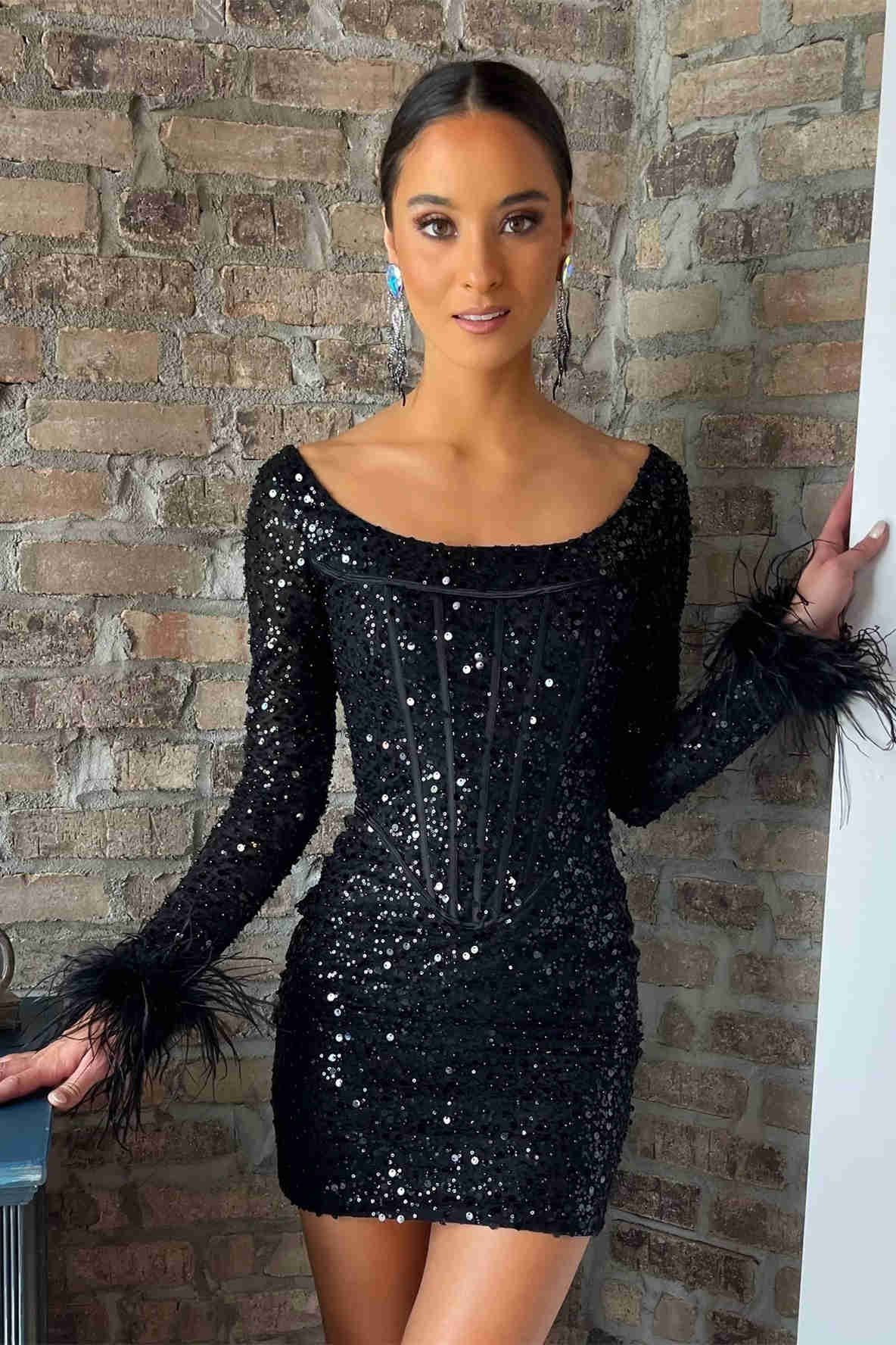 Minerva Homecoming Dress Pretty Bodycon Sequin with Long SleevesShort Party Cocktail Dress
