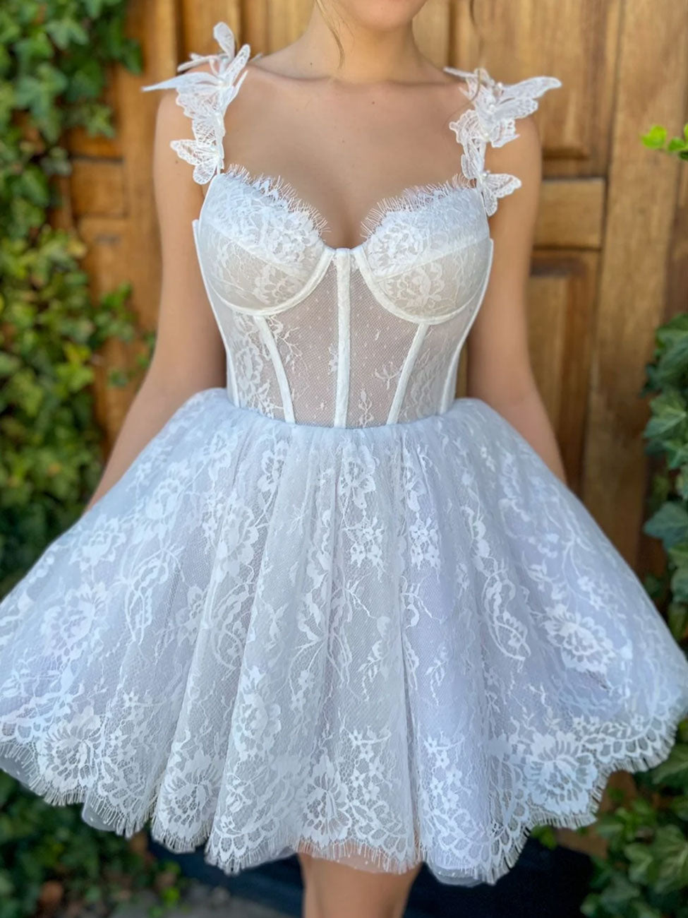 Mini/White Homecoming Dress Lace Short Party Cocktail Dress