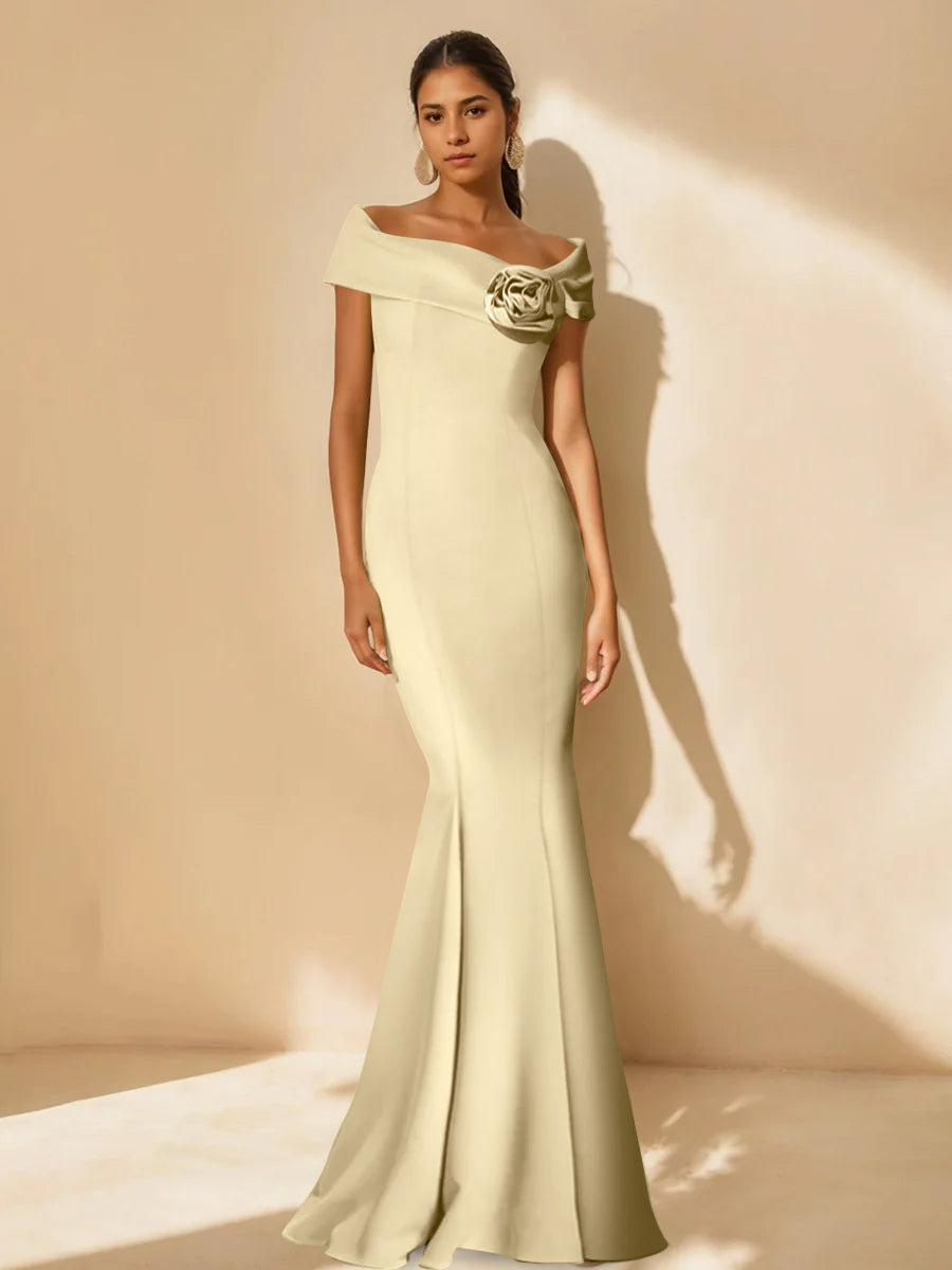 Minimalist Off-the-Shoulder Mother of the Bride Dresses in Trumpet/Mer Dressystars Minimalist Off-the-Shoulder Mother of the Bride Dresses in Trumpet/Mer Dressystars