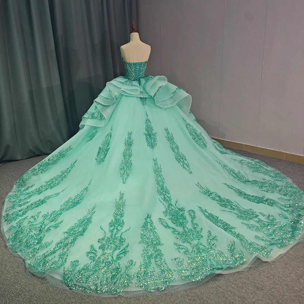 Dressystars Mint Green Quinceanera Dress Tiptop Strapless Mexico Beaded  Corset Sweet 16 Ball Gown Dress