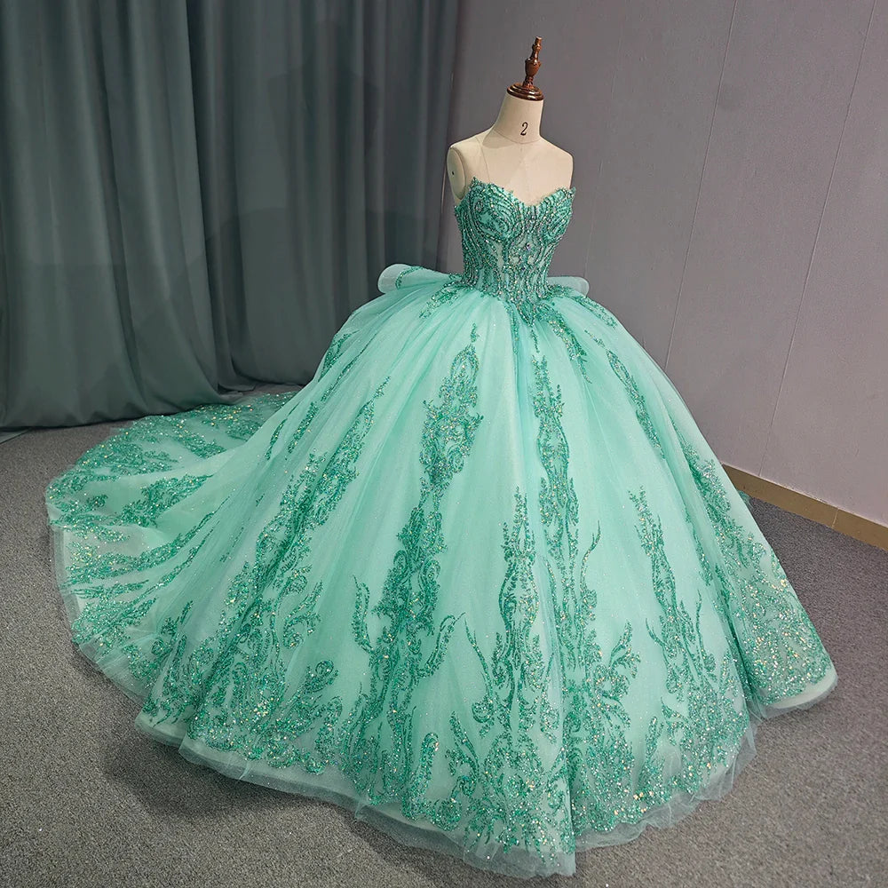 Dressystars Mint Green Quinceanera Dress Tiptop Strapless Mexico Beaded  Corset Sweet 16 Ball Gown Dress