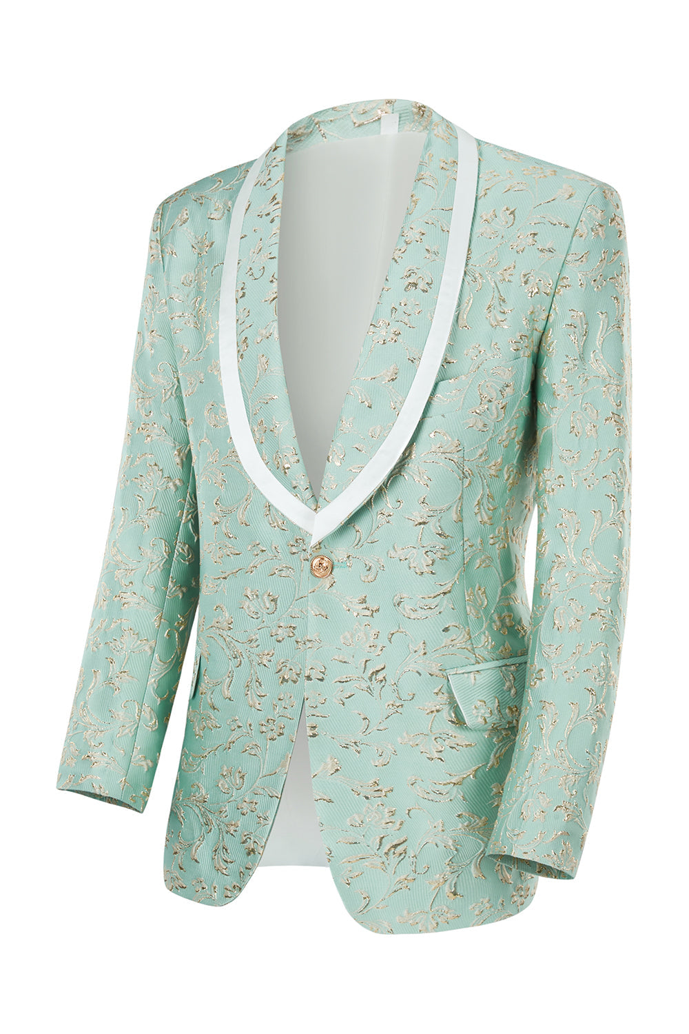 Mint Shawl Lapel Jacquard One Button Men's Prom Suit Blazer Pants
