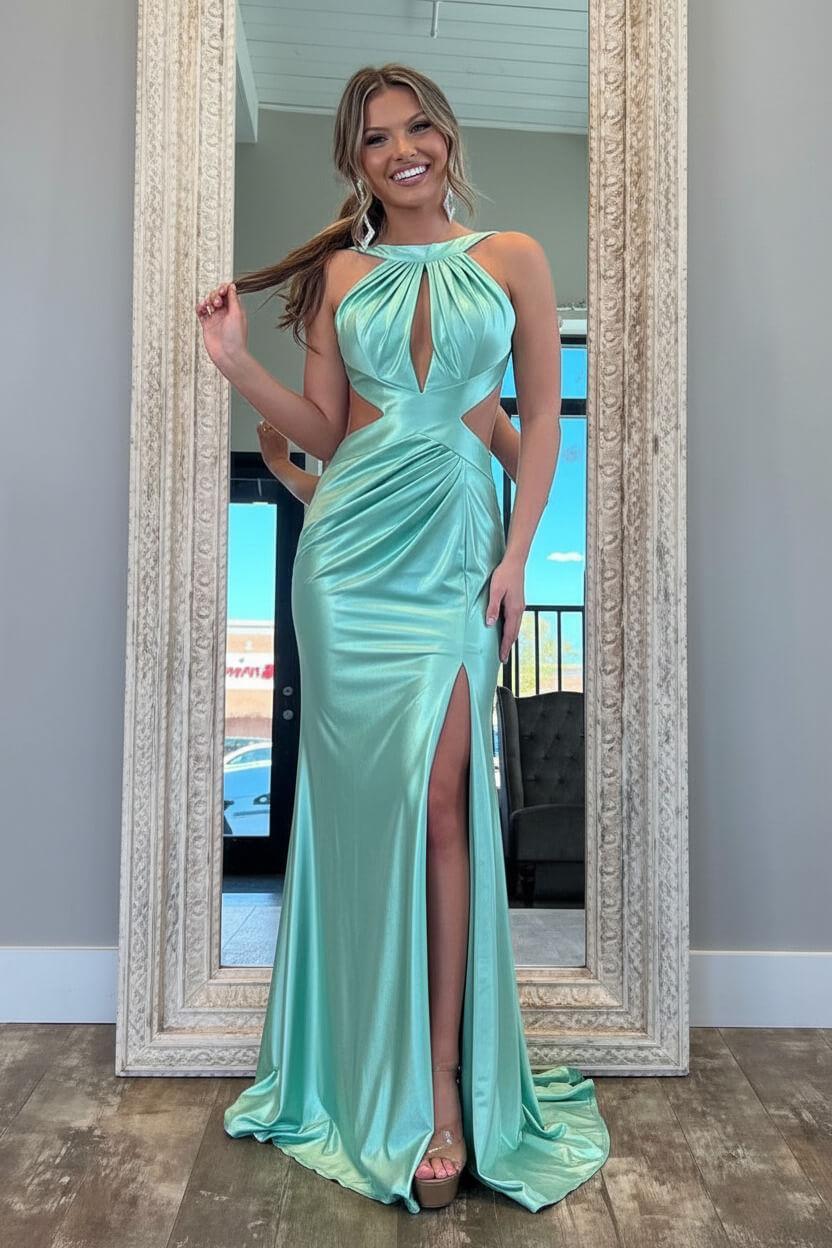 Fuchsia Metallic Mermaid Prom Dress With Slit And Open Back Formal Evening Gown
