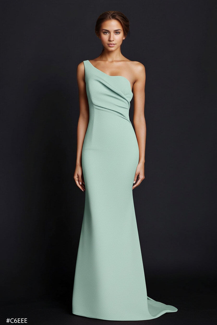 Dressystars One Shoulder Khaki Wedding Guest Dress Mermaid Long Formal Dress