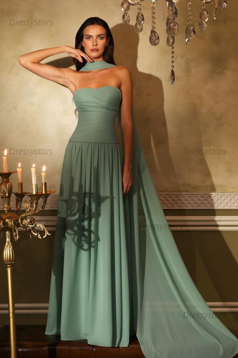 Orange A Line Prom Dress Sleeveless Strapless Formal Dress