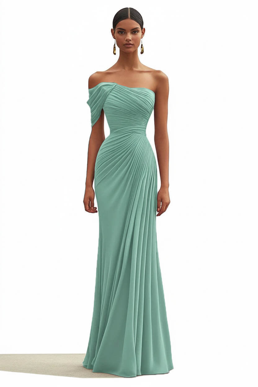 Dressystars One Shoulder Ruched Mermaid Dark Green Wedding Guest Dress Long Formal Dress