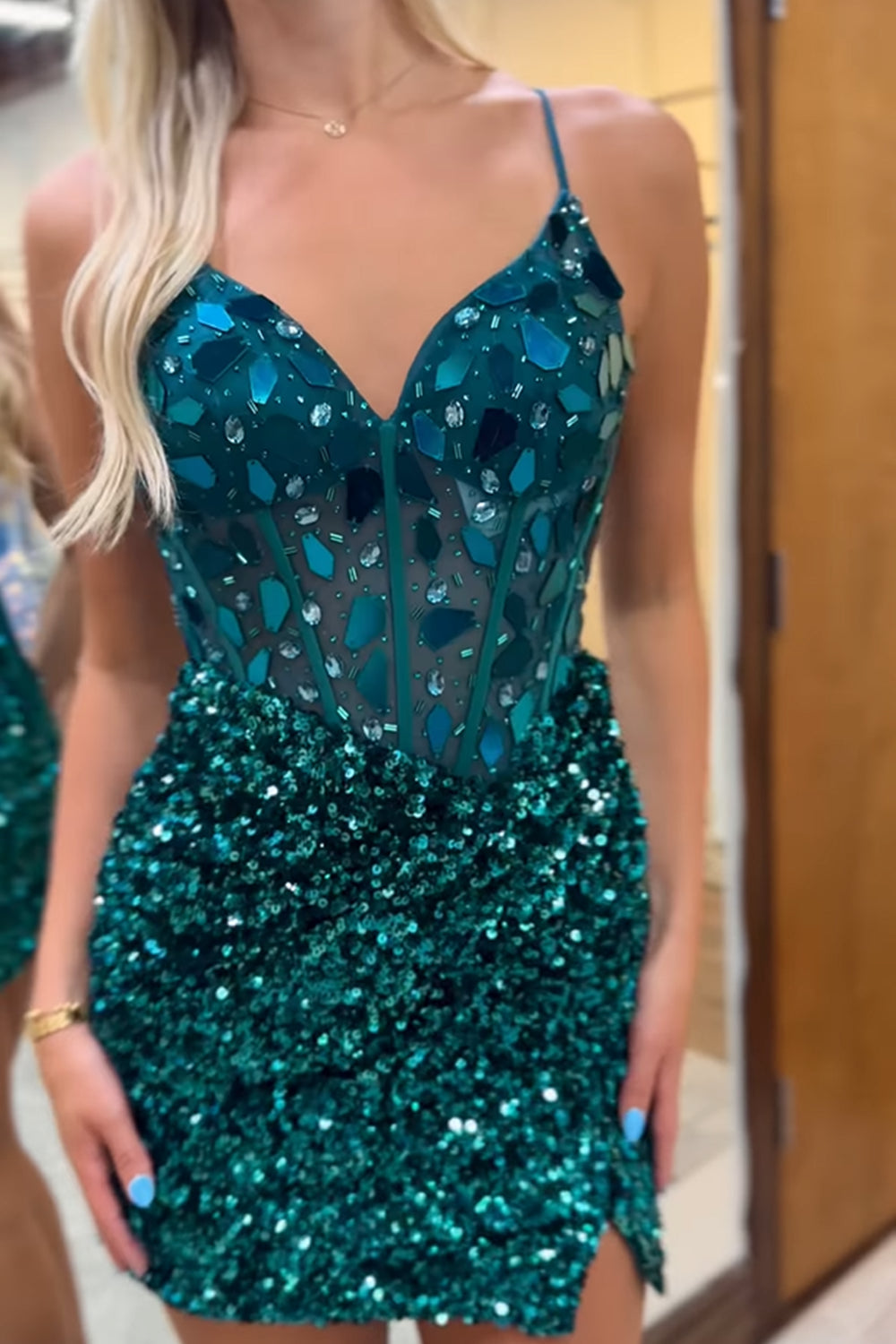 Mirror Peacock Blue Homecoming Dresses Corset Tight Short Hoco Dresses