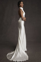 High Neck Beach Wedding Dress Mermaid Backless Beach Bridal Gown