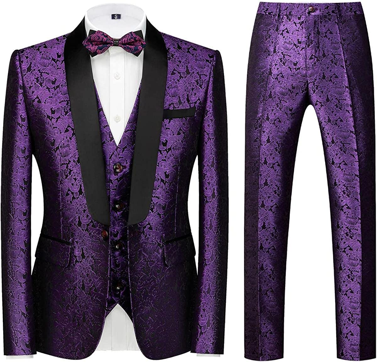Modern Purple 3 Piece Jacquard Suit for Wedding