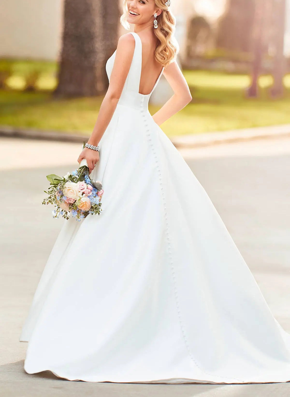 Modern Satin V Neck Ball Gown Wedding Dress