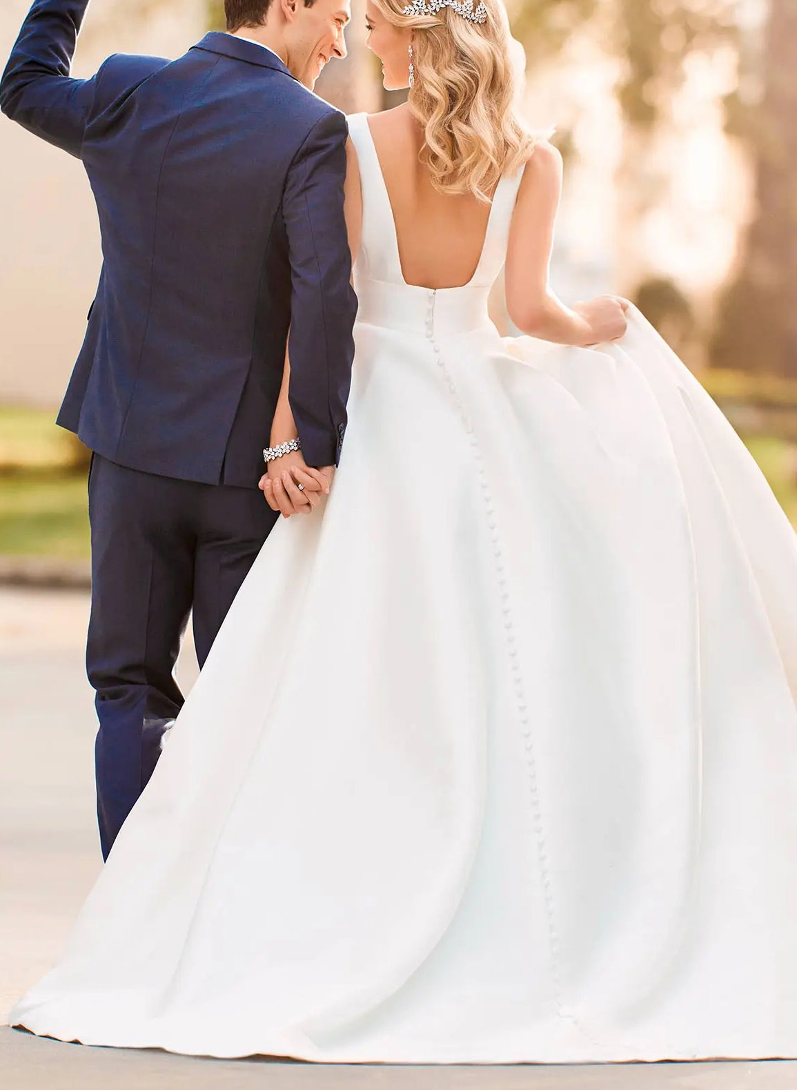 Modern Satin V Neck Ball Gown Wedding Dress