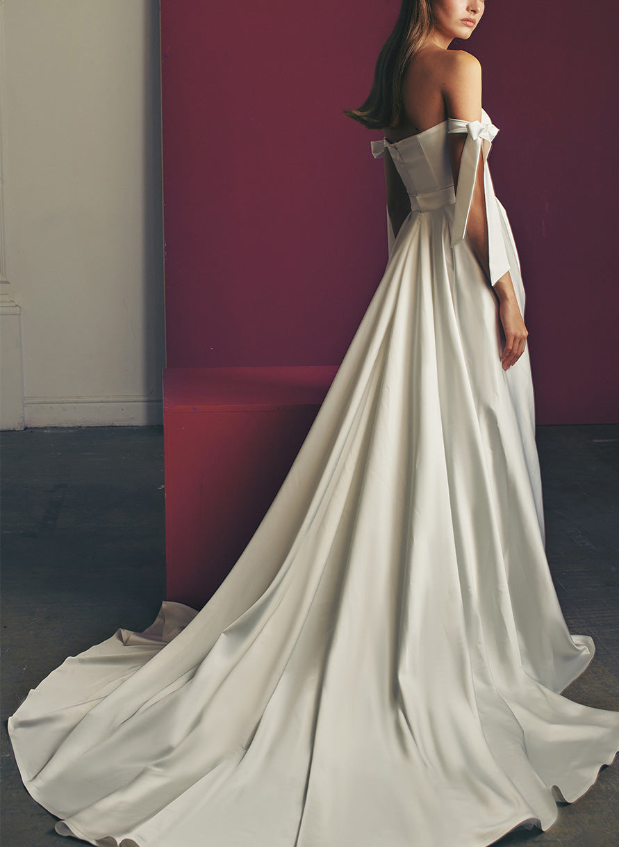 Modern Sexy Satin Off The Shoulder A Line Wedding Dress