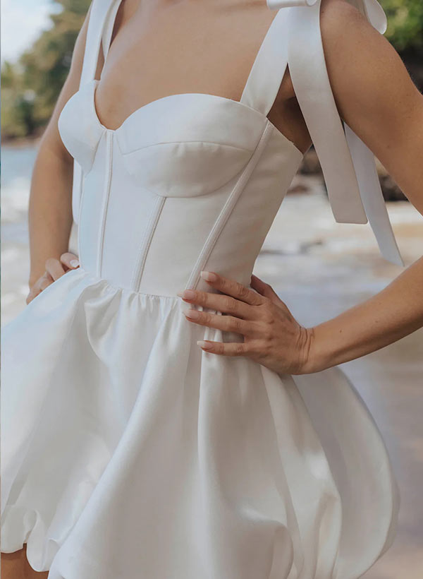 Modern Sweetheart Sleeveless Satin Reception Wedding Dress With Bow(s)