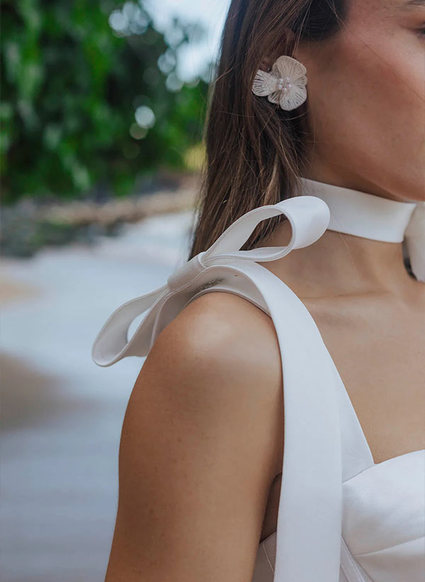 Modern Sweetheart Sleeveless Satin Reception Wedding Dress With Bow(s)