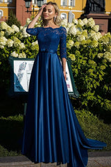 Mother of the Bride Satin A-Line/Princess Dresses Featuring Lace and Belt