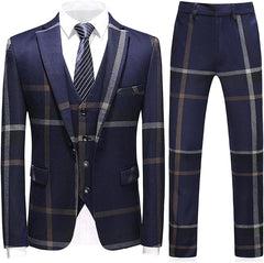 Navy Blue Three Piece Notched Lapel Business Suit for Men