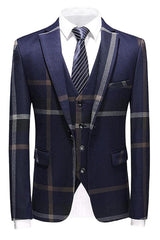 Navy Blue Three Piece Notched Lapel Business Suit for Men