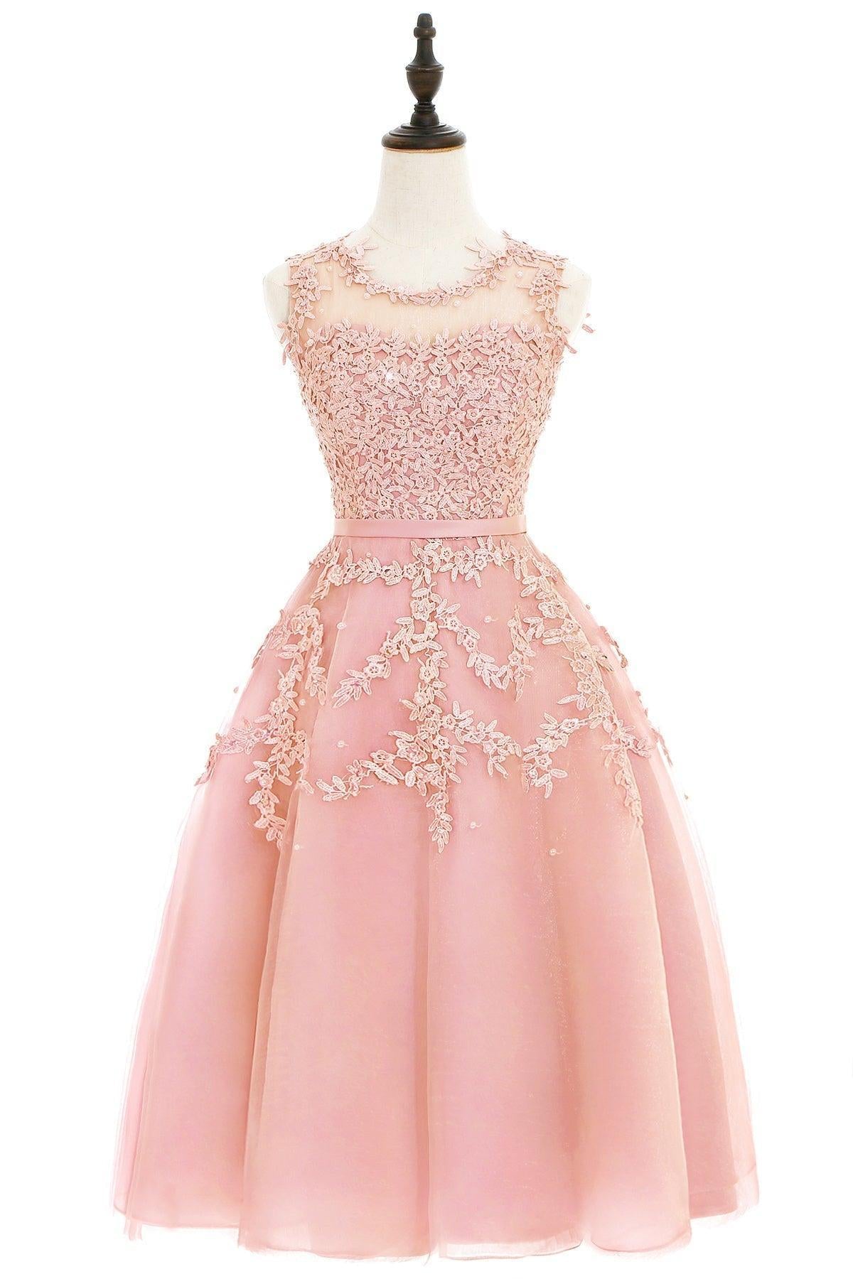 Navy Crew Neck Homecoming Dress Tulle Appliques A Line Wedding Party Dress