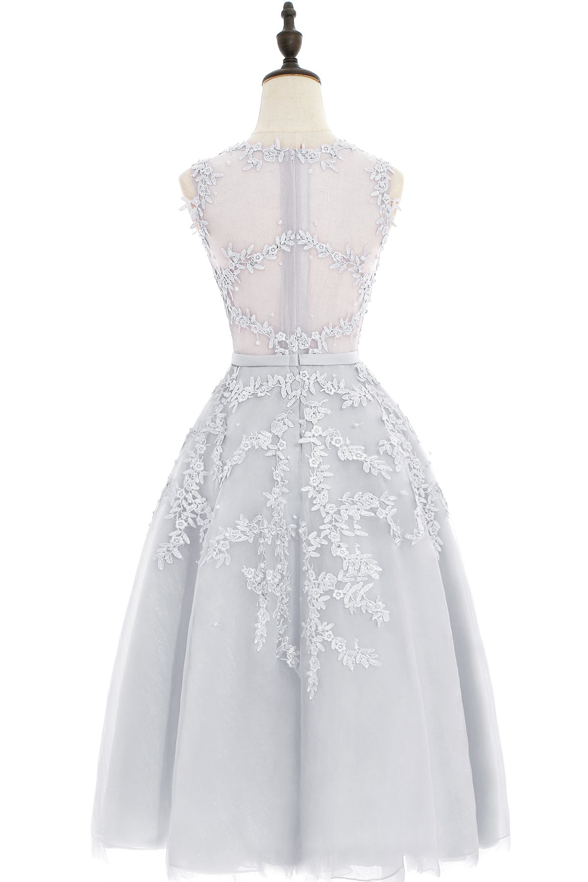 Navy Crew Neck Homecoming Dress Tulle Appliques A Line Wedding Party Dress