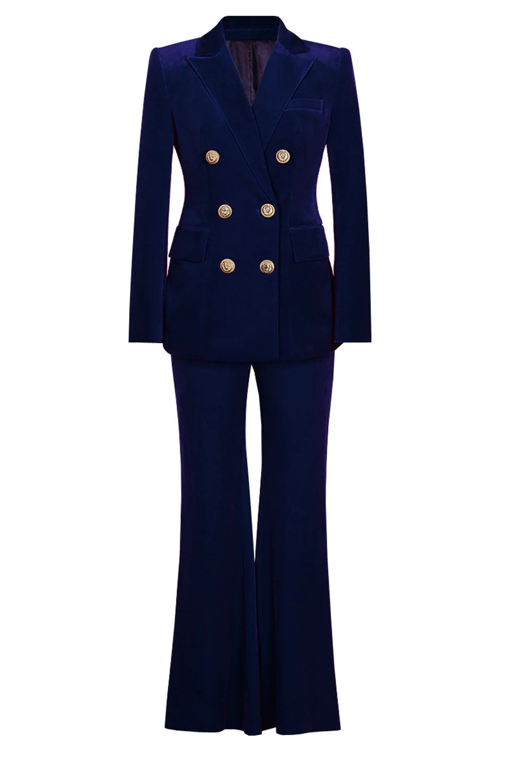 Navy Double-Breasted Fitted Two-Piece Suit For Women