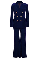 Navy Double-Breasted Fitted Two-Piece Suit For Women