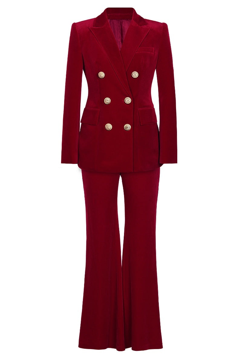 Navy Double-Breasted Fitted Two-Piece Suit For Women