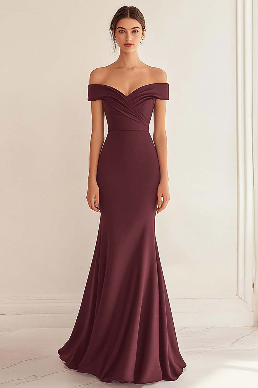 Navy Formal Dress Satin Long Off The Shoulder Mermaid Ruched Wedding Guest Dress