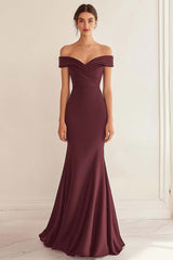 Navy Formal Dress Satin Long Off The Shoulder Mermaid Ruched Wedding Guest Dress