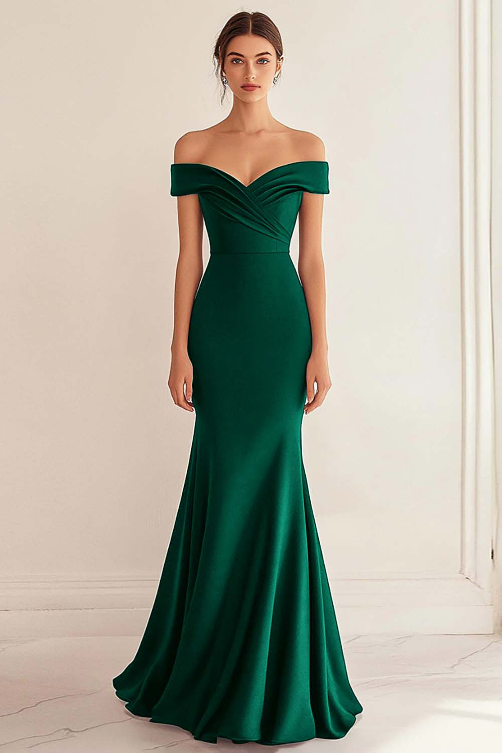 Navy Formal Dress Satin Long Off The Shoulder Mermaid Ruched Wedding Guest Dress