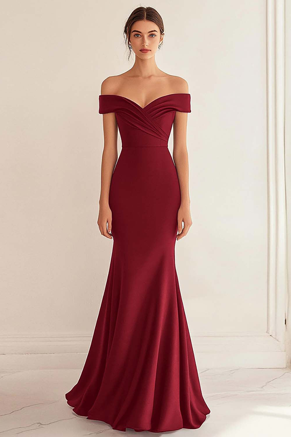 Navy Formal Dress Satin Long Off The Shoulder Mermaid Ruched Wedding Guest Dress
