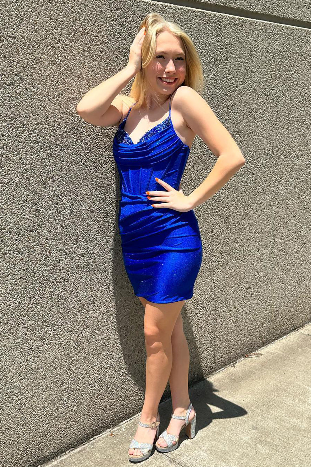 Navy Homecoming Dresses Beaded Corset Tight Short Cocktail Dresses