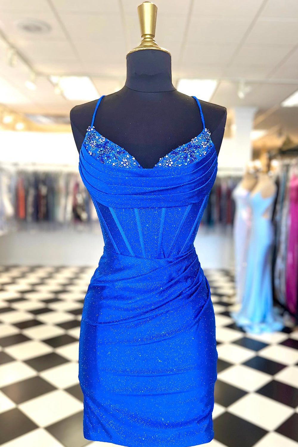 Navy Homecoming Dresses Beaded Corset Tight Short Cocktail Dresses
