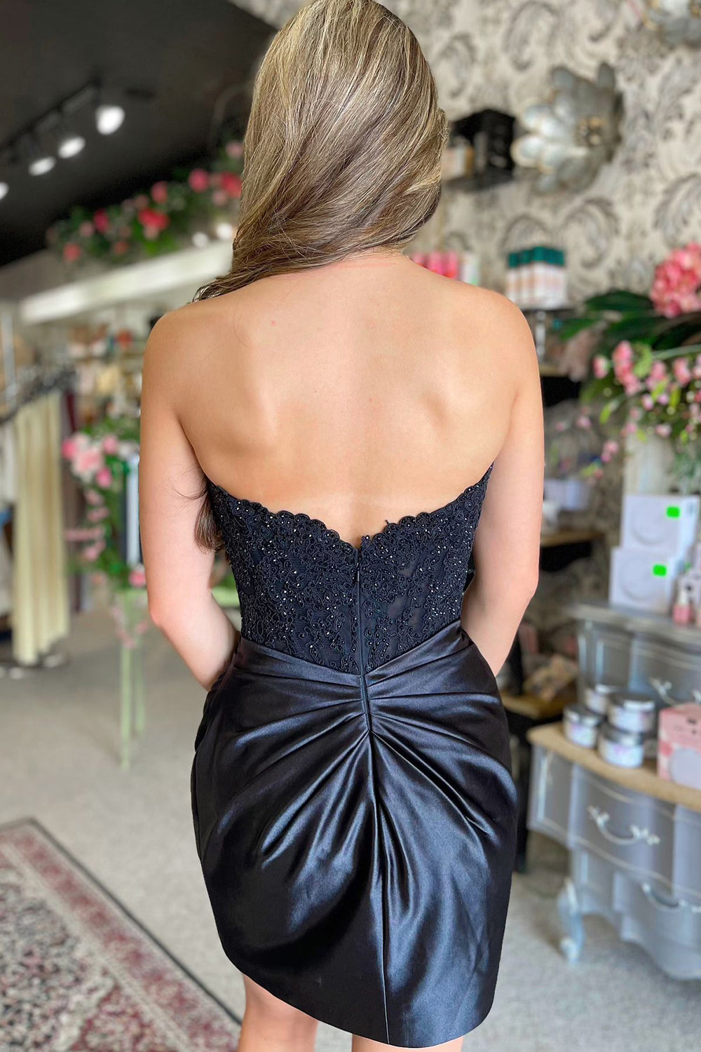 Navy Homecoming Dresses Corset Strapless Tight Short Cocktail Dresses with Appliques