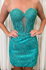Navy Homecoming Dresses Corset Strapless Tight Short Cocktail Dresses with Lace