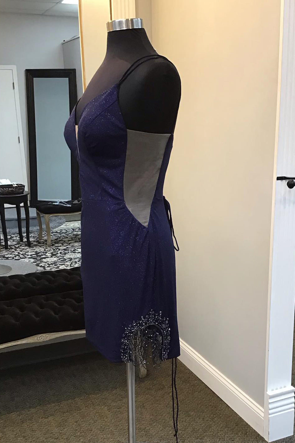 Navy Homecoming Dresses Fringed Tight Short Cocktail Dresses