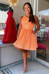 Navy Homecoming Dresses Sequin One Shoulder A-Line Short Cocktail Dresses