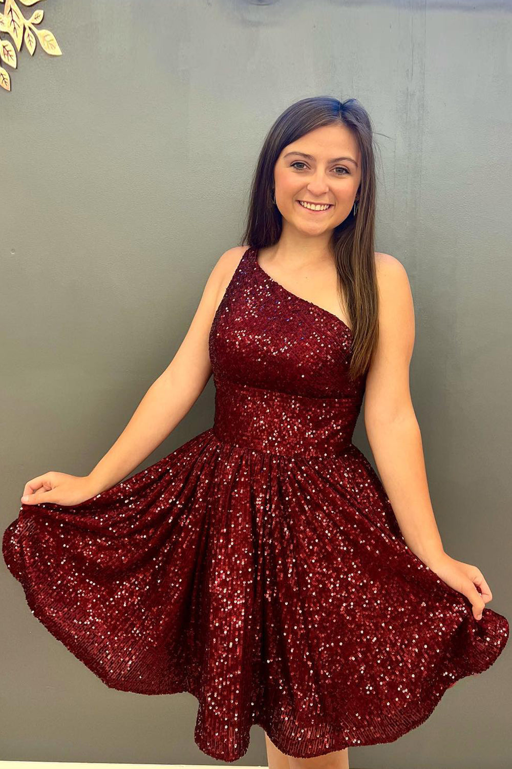Navy Homecoming Dresses Sequin One Shoulder A-Line Short Cocktail Dresses