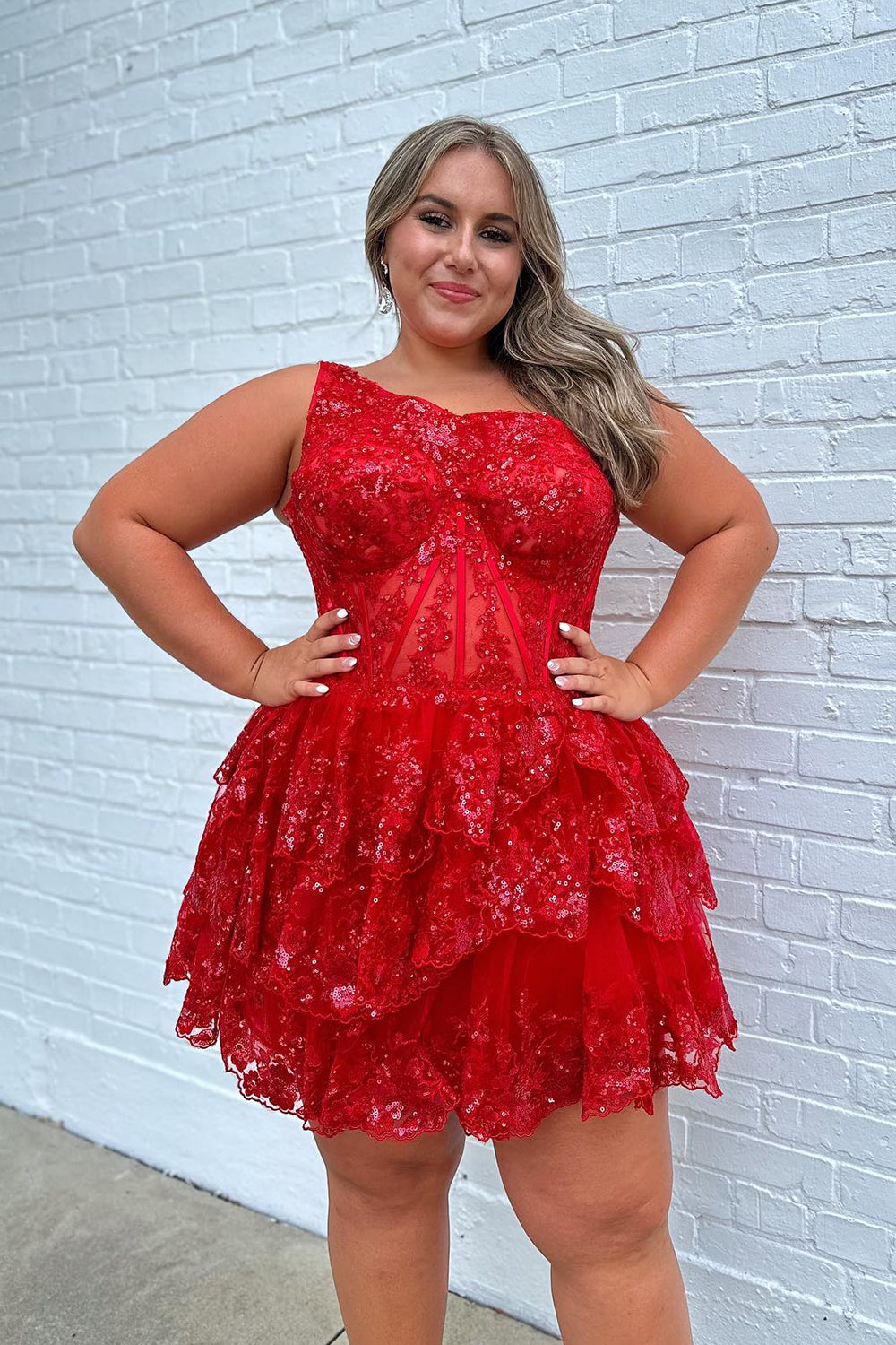 Navy Homecoming Dresses Tiered Lace One Shoulder Short Cocktail Dresses