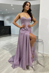Navy Prom Dress Corset Long Evening Dress with Slit