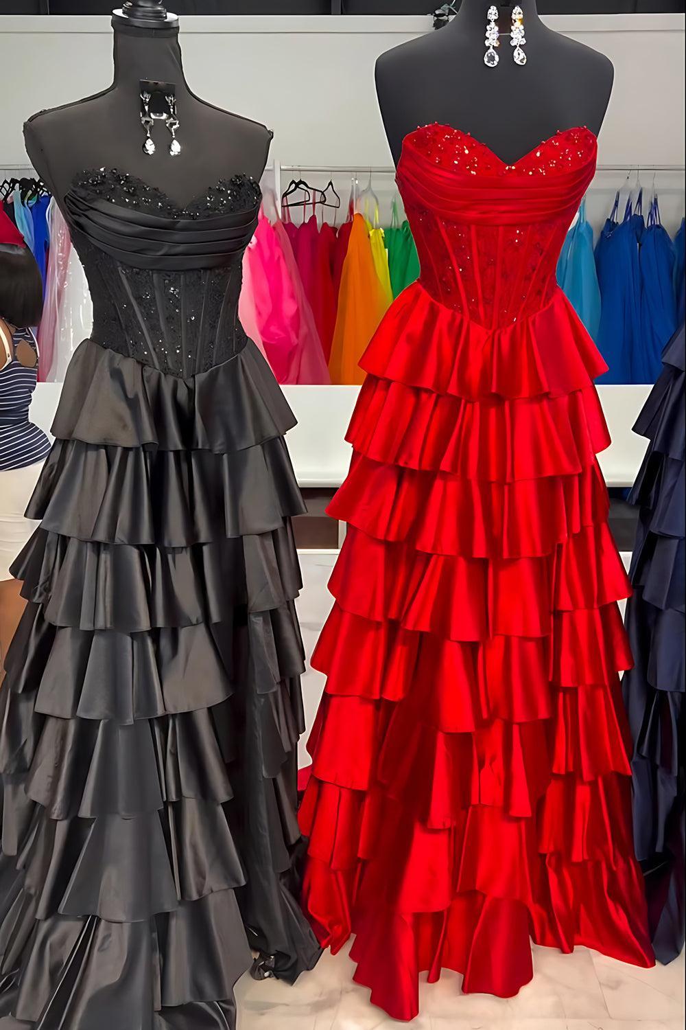 Navy Satin Corset Prom Dress Sweetheart A Line Long Formal Dress With Ruffles