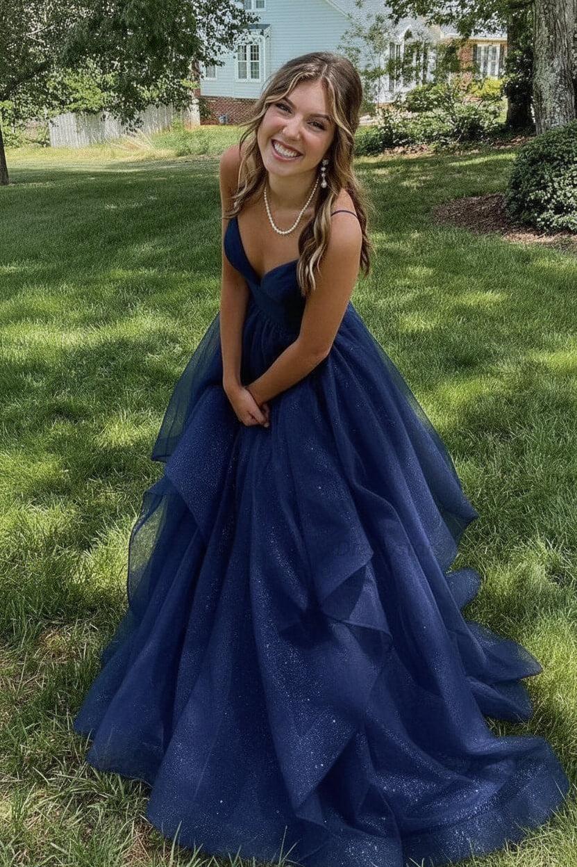 Pink Prom Dress V Neck Tulle Long Formal Evening Dress